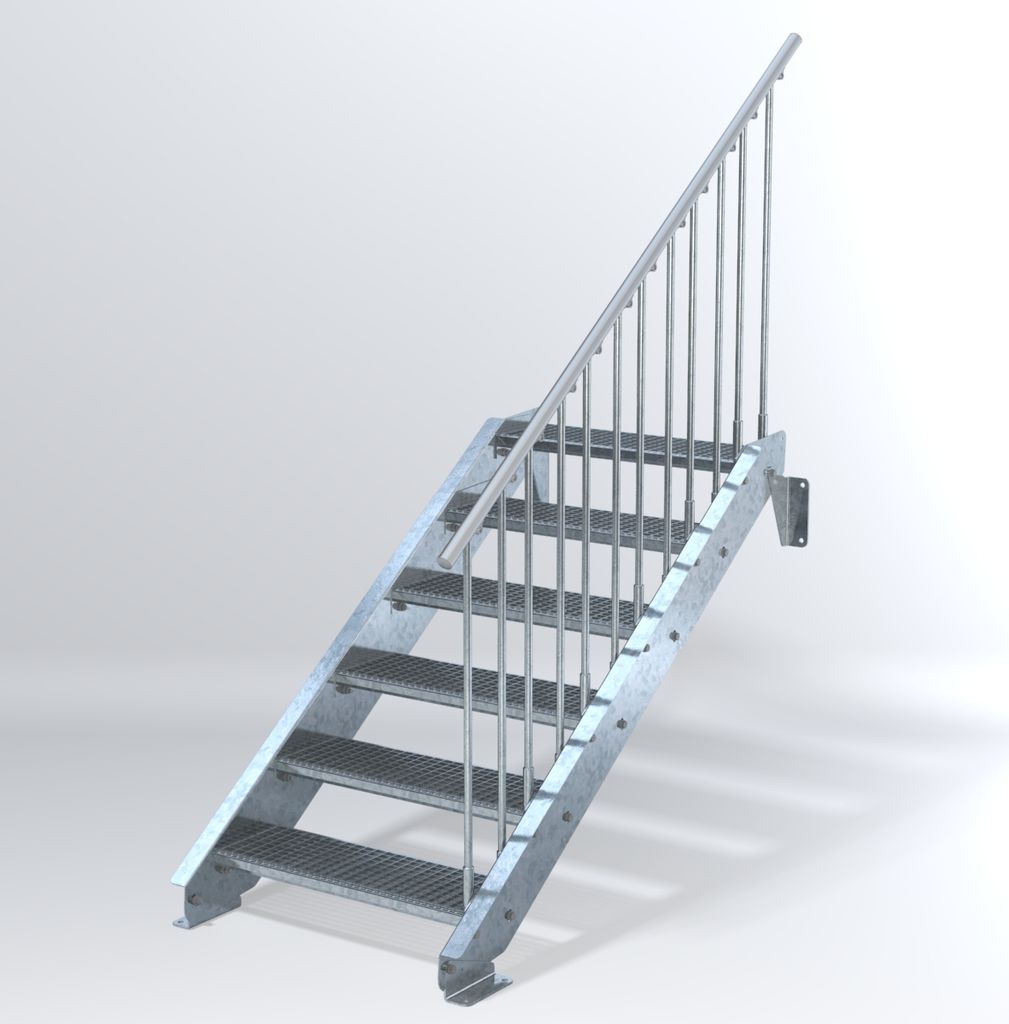 Stahltreppe 6 Stufen bis Höhe 120 cm, Laufbreite : 80 cm Geländer rechts ST 3 (31 / 9 mm schmal)