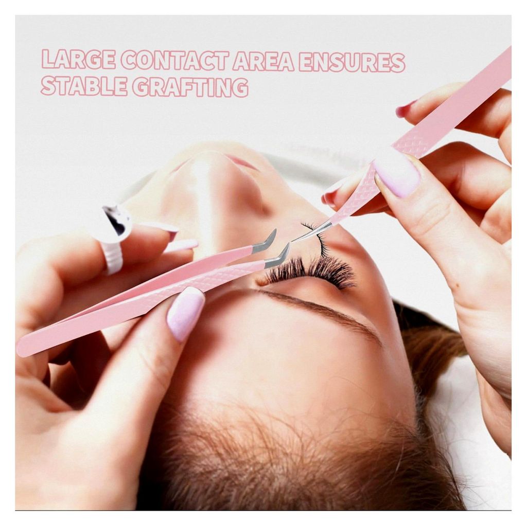 2 Stück Wimpern Pinzette aus Edelstahl – Gerade und Gebogene Pinzetten für Wimpernverlängerung, Nagelkunst und Schmuckherstellung, Rosa