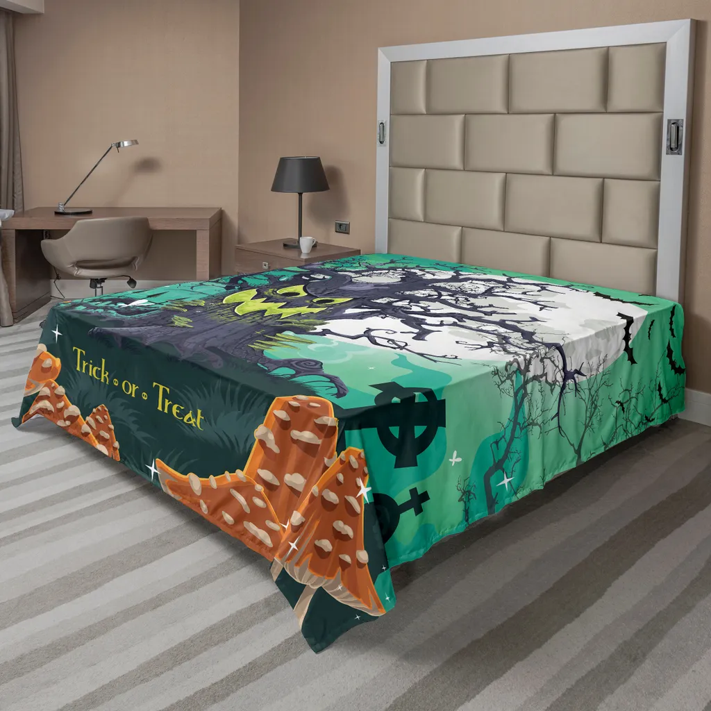 Drap plat Halloween 275x260 en tissu doux pour lit décoratif grand format