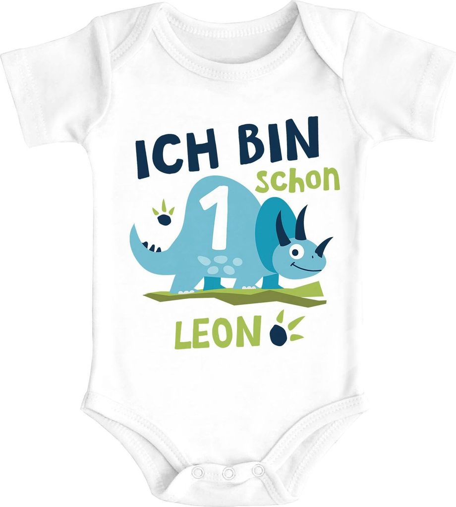 Baby Body mit Namen und Zahl 1 / 2 Geschenk zum Geburtstag Dinosaurier Dino Baumwolle SpecialMe 1 Jahr weiß 3-6 Monate