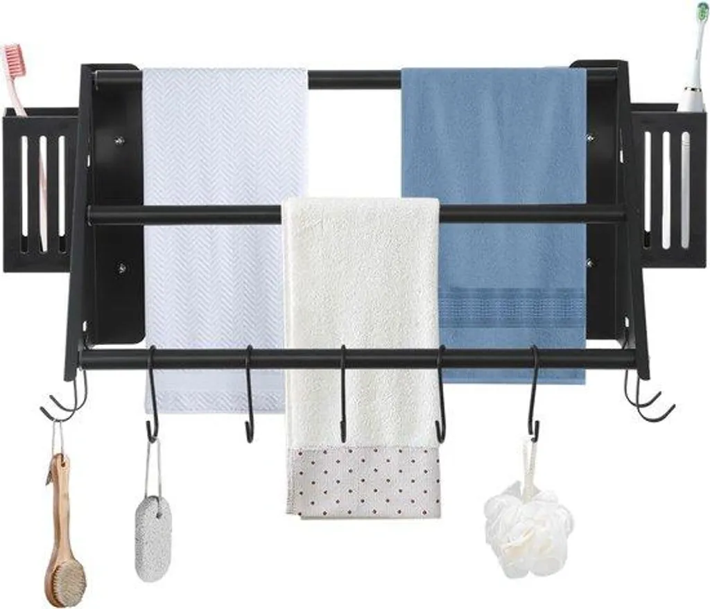 Porte-serviettes mural à 3 niveaux en acier au carbone réglable noir
