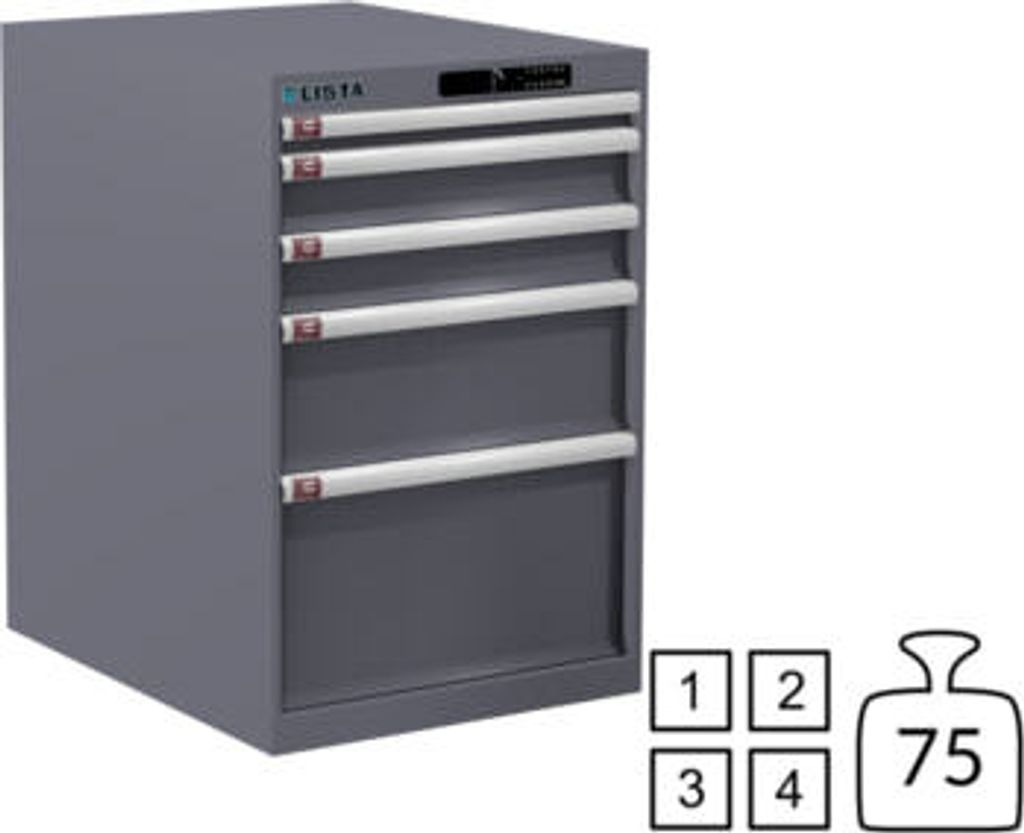 Lista Schubladenschrank - 78.528.080 - 850x564x725 mm (HxBxT) - 5 Schubladen - 75 kg - Code Lock - Taubengrau (NCS S 4502-B)