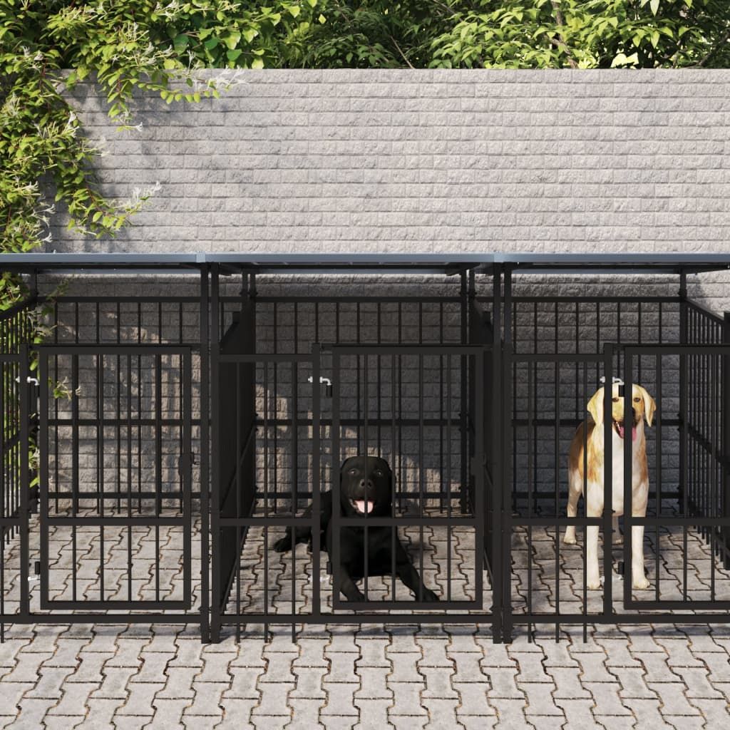 The Living Store Outdoor-Hundezwinger mit Dach Stahl 16,89 m²