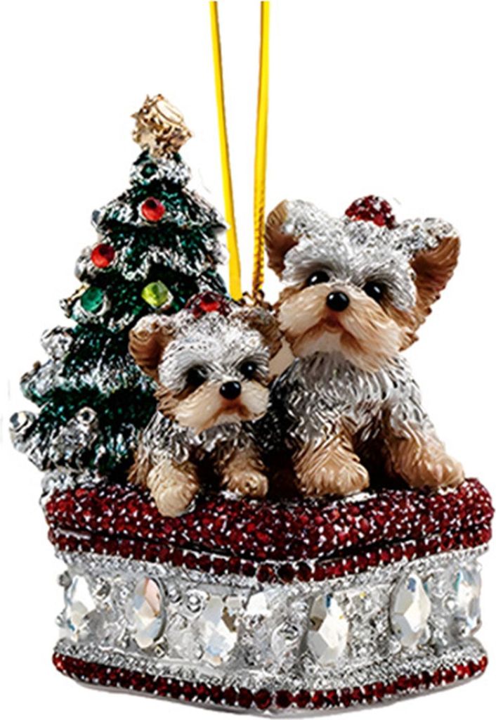 Weihnachtsbaumschmuck aus 2D-Acryl: Weihnachtsmann, Schneemann und Welpe – ideal zum Aufhängen am Weihnachtsbaum, an Fenstern oder an der Wand.