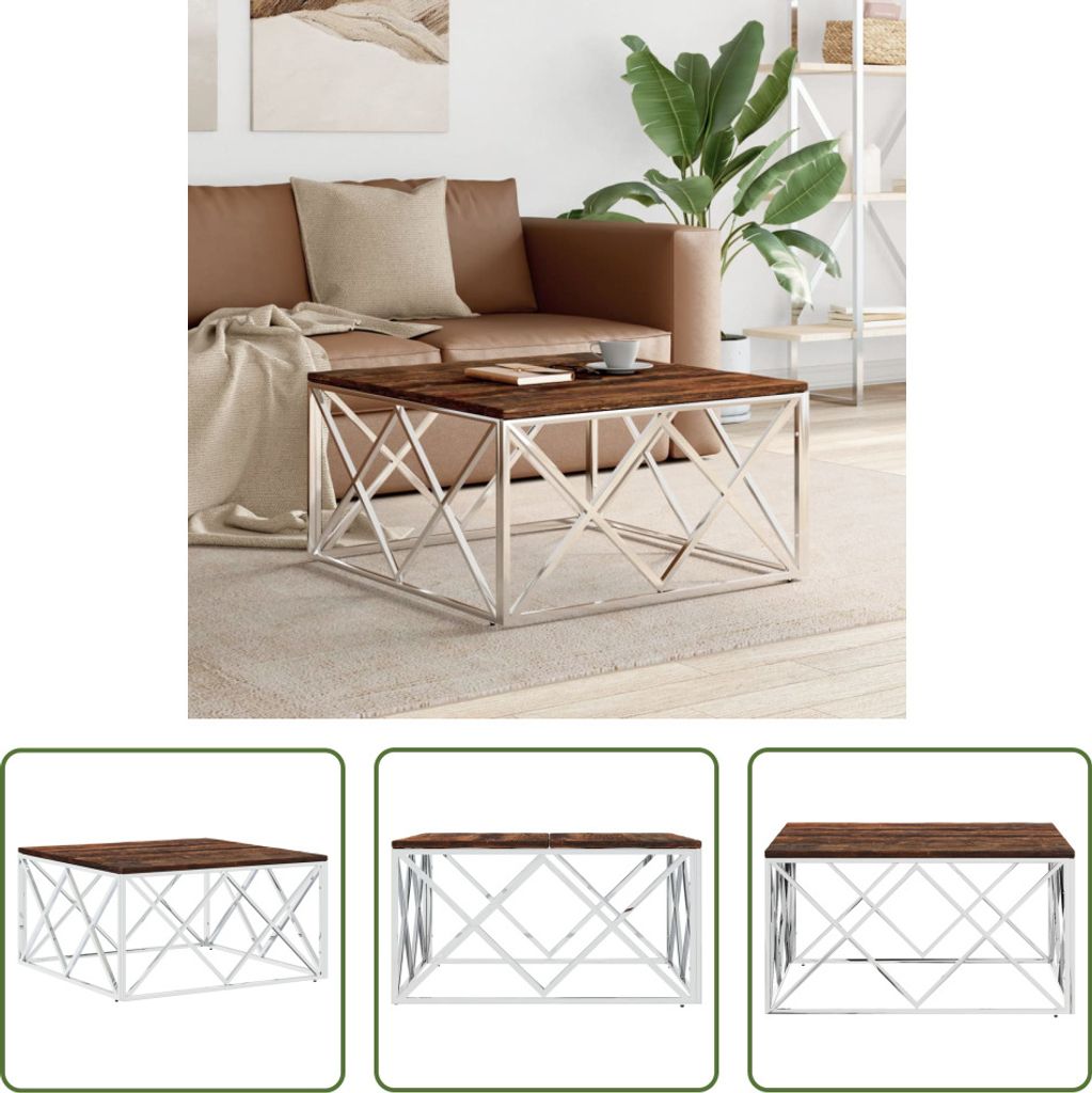 The Living Store Couchtisch Edelstahl und Altholz Massiv Produktbild 