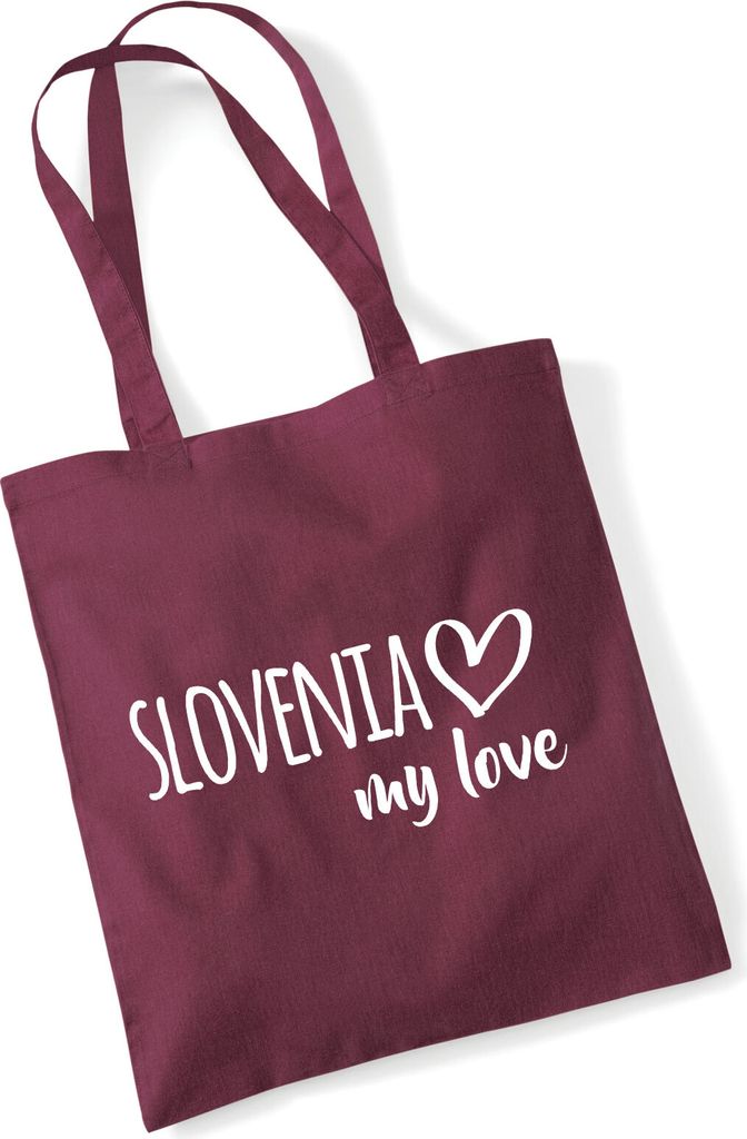 Huuraa Jutebeutel Slovenia my love 10 Liter Burgundy Baumwolle Tasche Geschenkidee