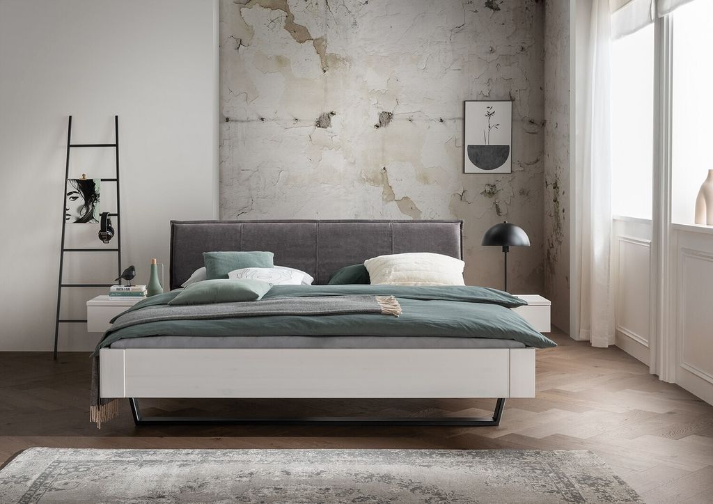 Bett Kiel 200x200 cm Kiefernholz Polyester Weiß