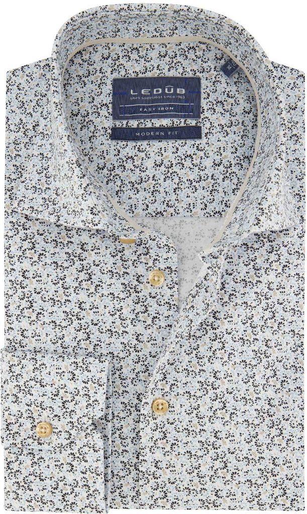 Ledub Hemd Modern Fit New blau bedruckt