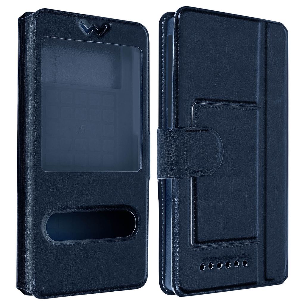 Avizar, Slim Folio-Etui Grösse XL mit 2 Fenstern & Standfunktion, Dunkelblau