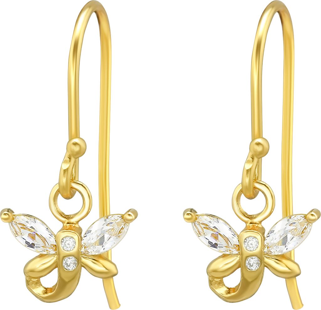 925 Sterling Silber Ohrhaken Ohrhänger vergoldet Libelle mit Zirkonia