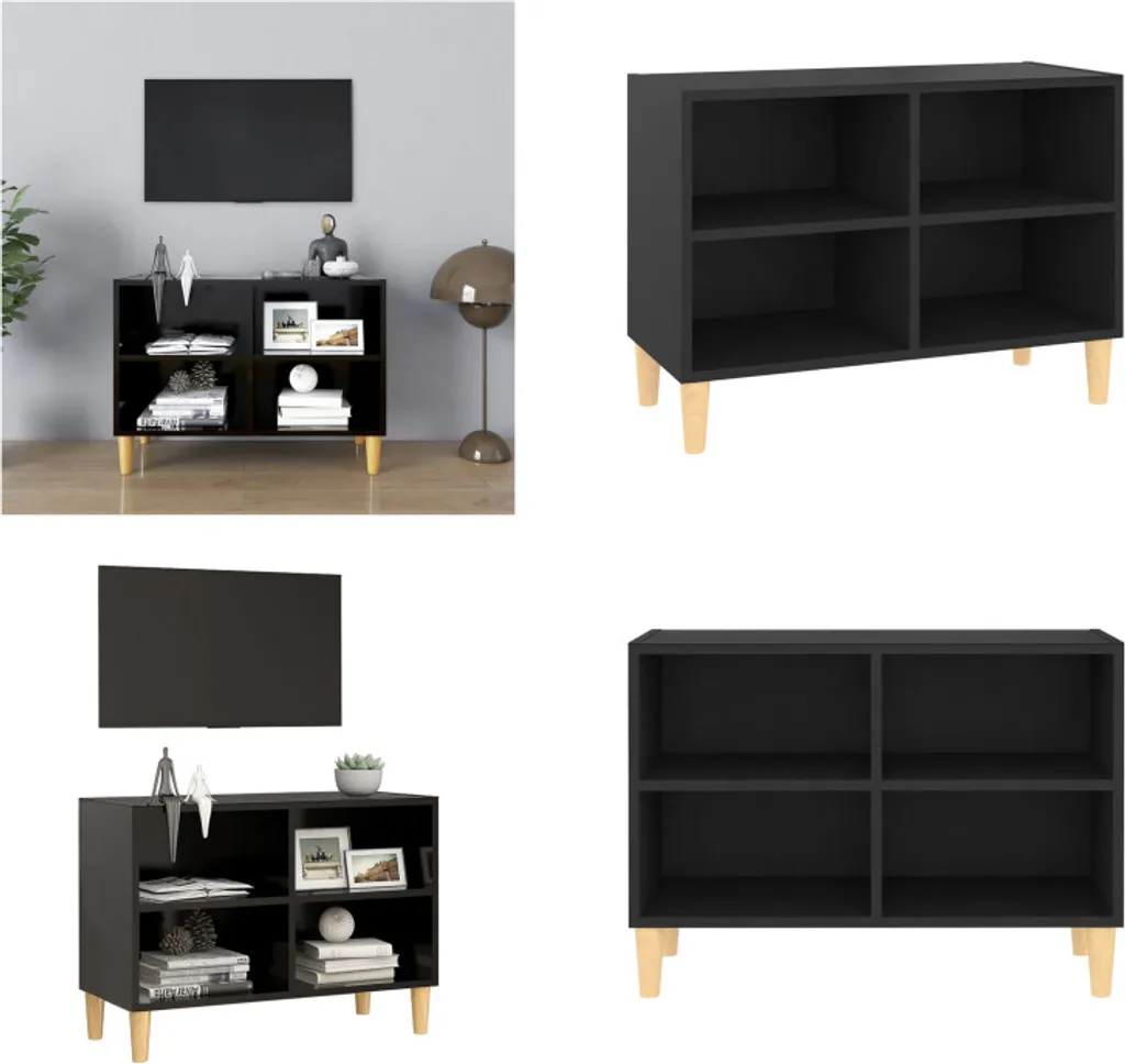Mobile TV Nero vidaXL con Gambe in Legno Massello - Design Scandi 70cm
