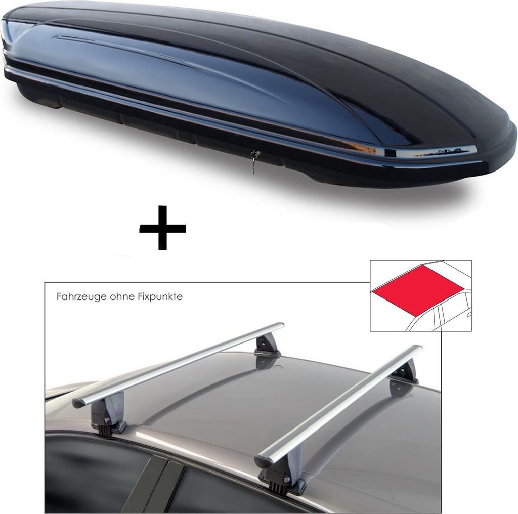 Dachbox VDPMAA320 320 Liter abschließbar schwarz + Dachträger VDP Delta kompatibel mit für Toyota Auris/Corolla (E180) (5 Türer) 2012-2018