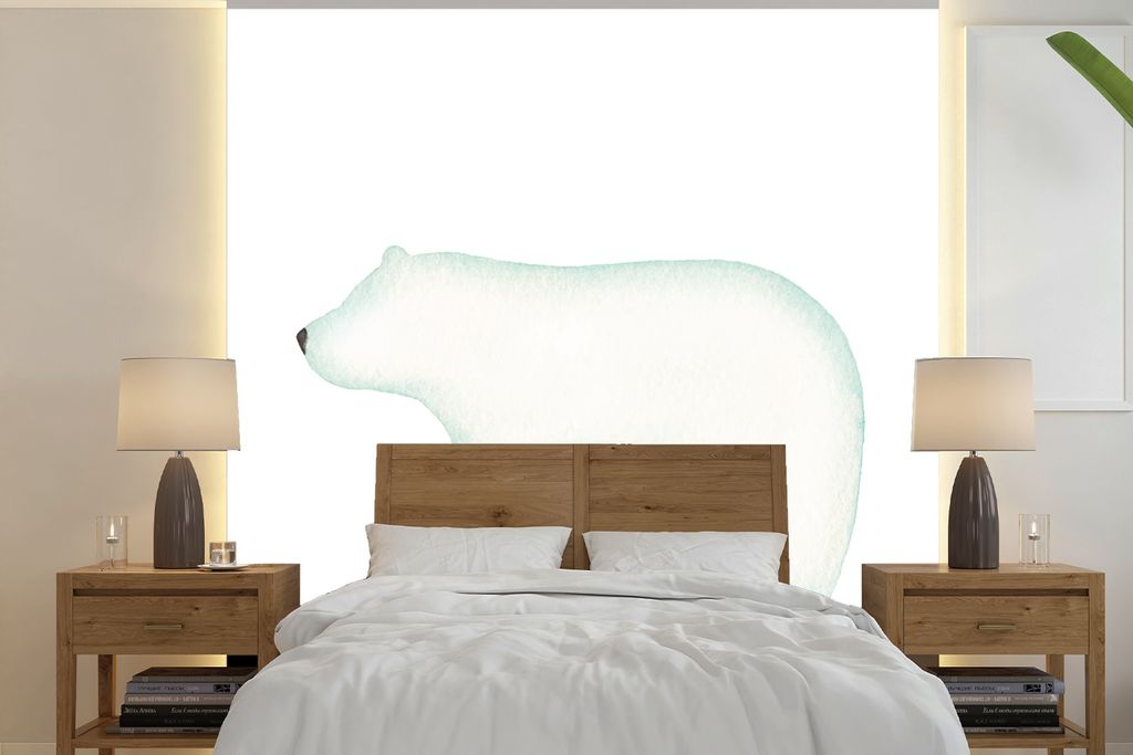 MuchoWow Fototapete für Wohnzimmer oder Schlafzimmer Wandtapete Vinyl Motivtapete Eisbär - Aquarell - Weiß - 240x240 cm - Schlafzimmer-Tapete