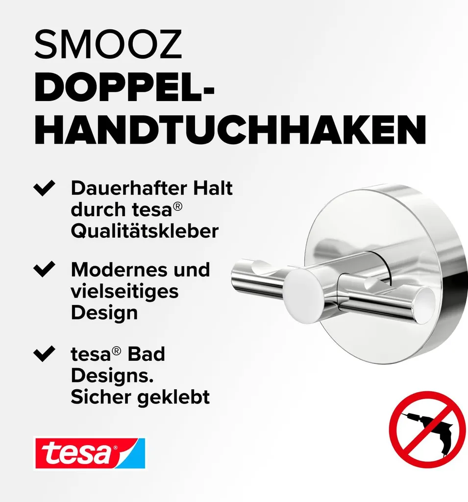 tesa 40630-00000-00 tesa Handtuch-Doppelhaken SMOOZ, verchromt - 3