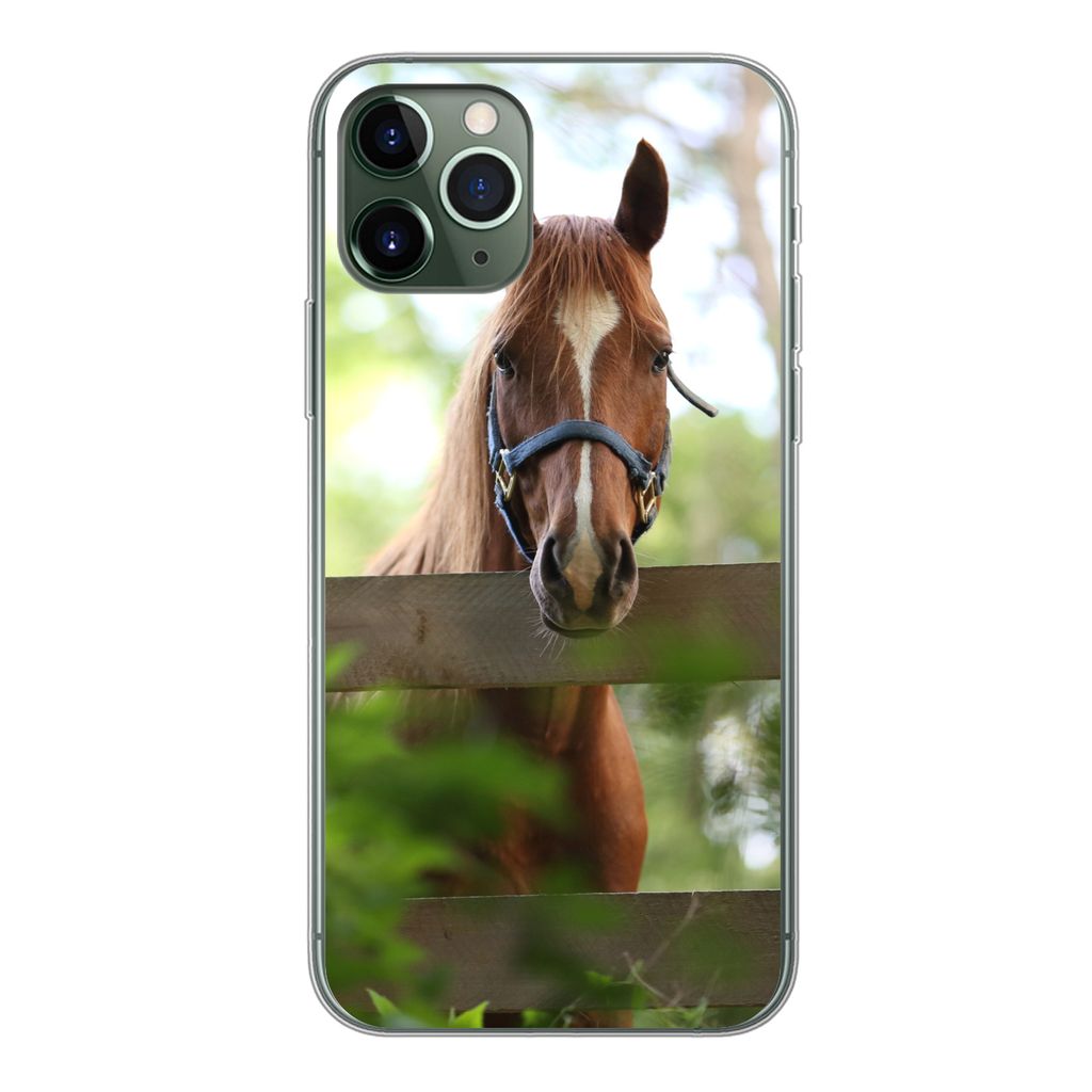 MuchoWow Handyhülle Schutzhülle Hülle für iPhone 11 Pro Pferd - Natur - Zaun Silikon Softcase Handy Hülle - Handy