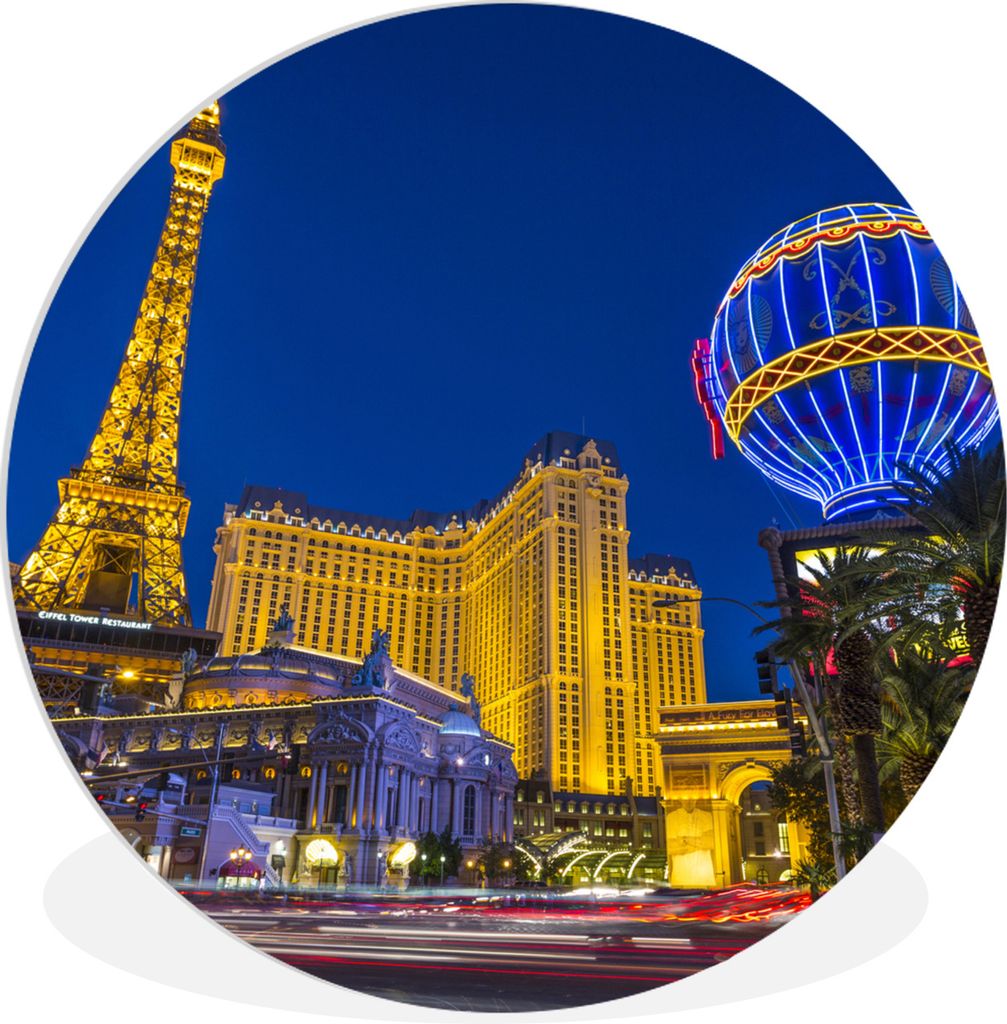 MuchoWow Rundes Wandbild - Runde Bilder Las Vegas Strip in der Abenddämmerung - Vereinigte Staaten Ø 90 cm Kreis Wanddekoration Kunststoff - Wa...