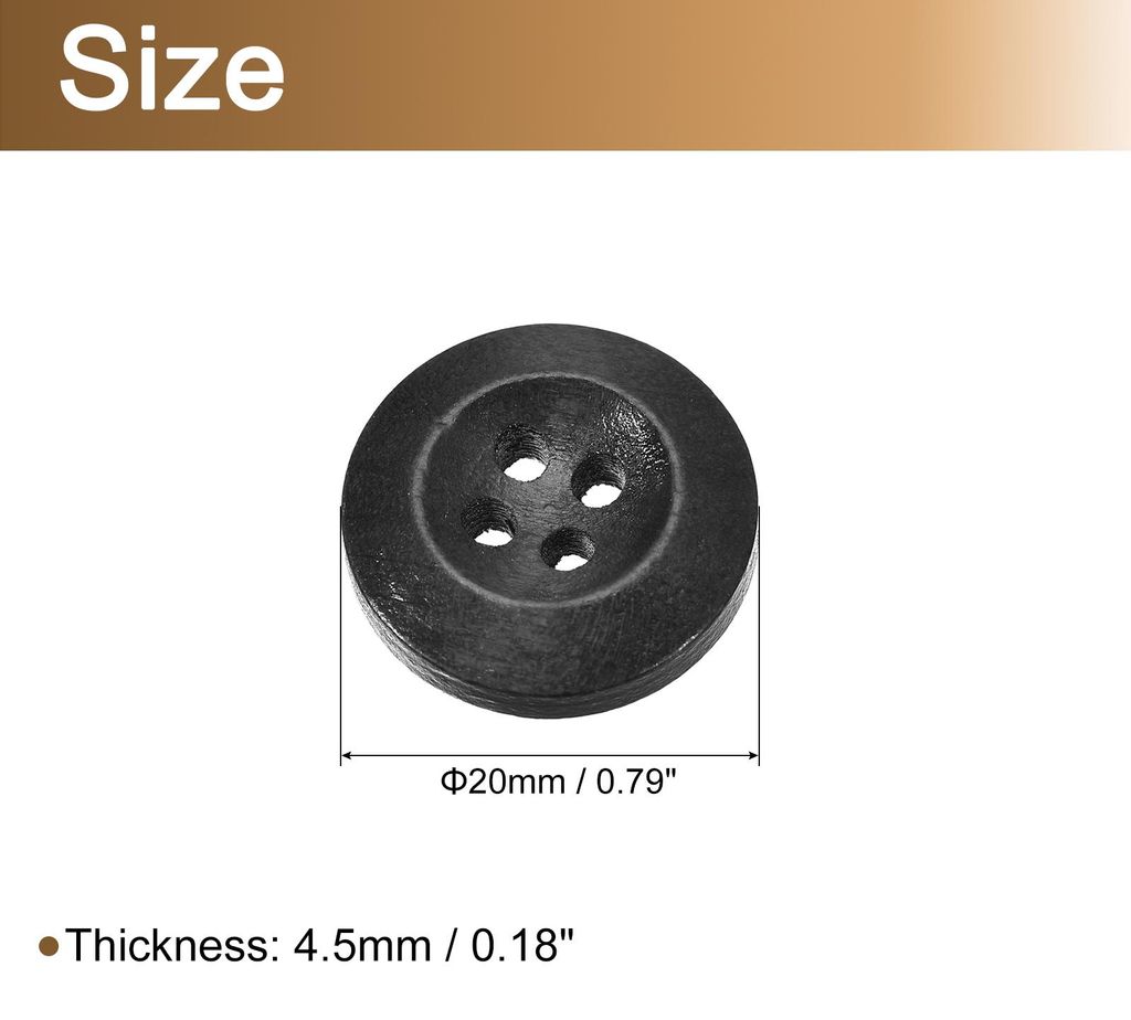 50 Stš¹ck Holzkn?pfe, 20mm (13/16") 4-Loch Runde Holzkn?pfe fš¹r N?hen DIY Handwerk Kleidung, Schwarz