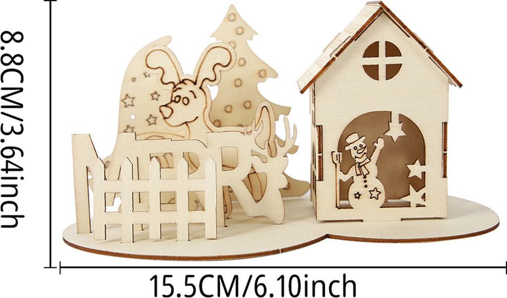 Holzhaus-Puzzleblock, Weihnachtsbaustein-Ornament-Set, Weihnachts-Desktop-Dekoration, pädagogisches DIY-Handwerk für Kinder und Erwachsene