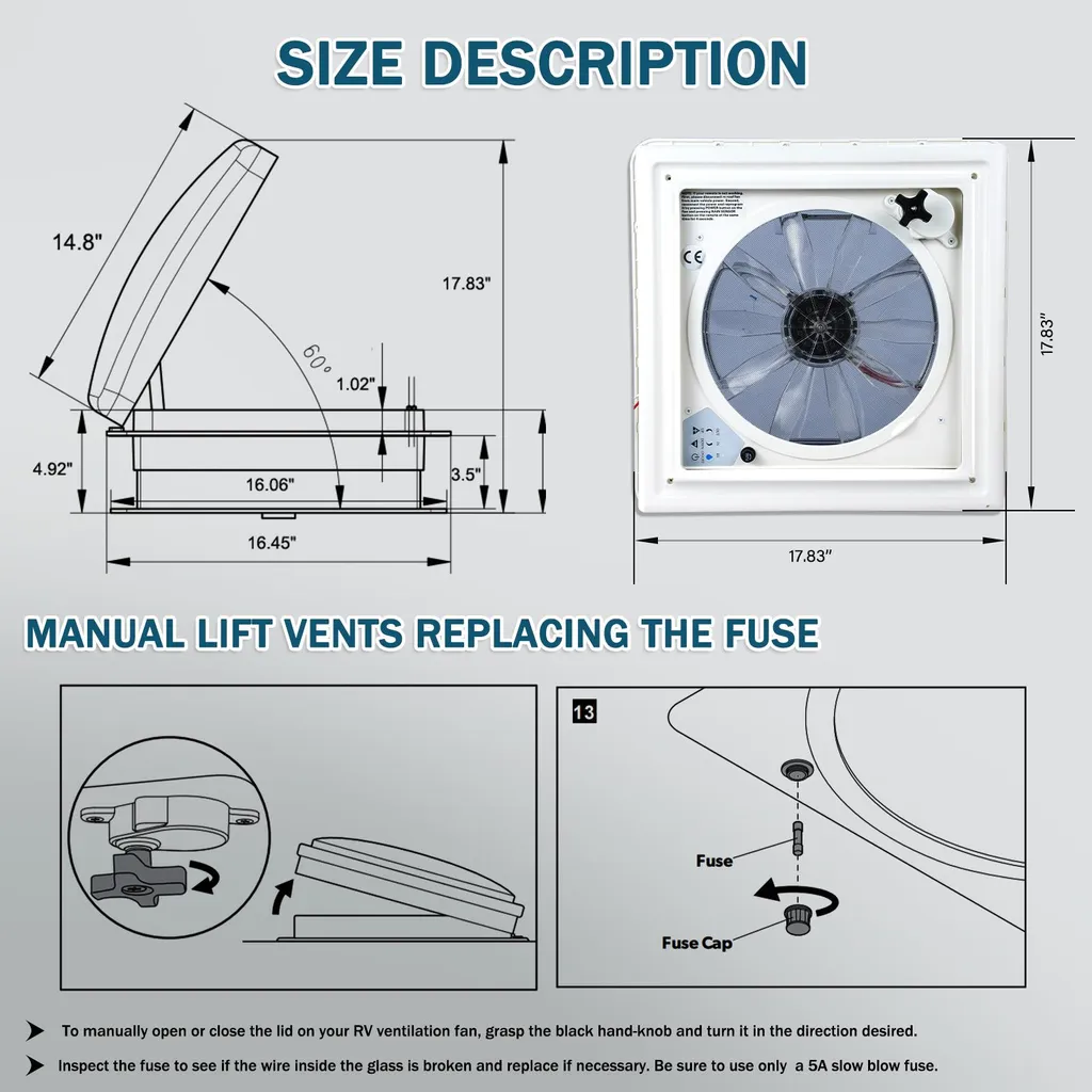 Lanterneau ventilé camping-car 12V réversible avec contrôle température