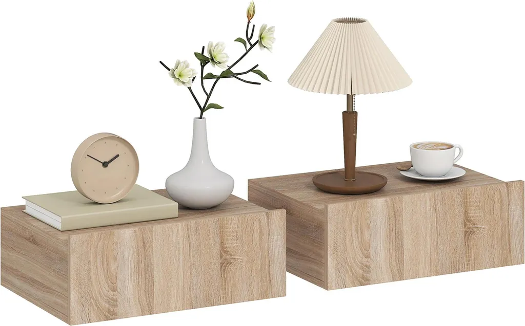 Table de chevet murale pour libérer l'espace au sol - Duo bois de chêne