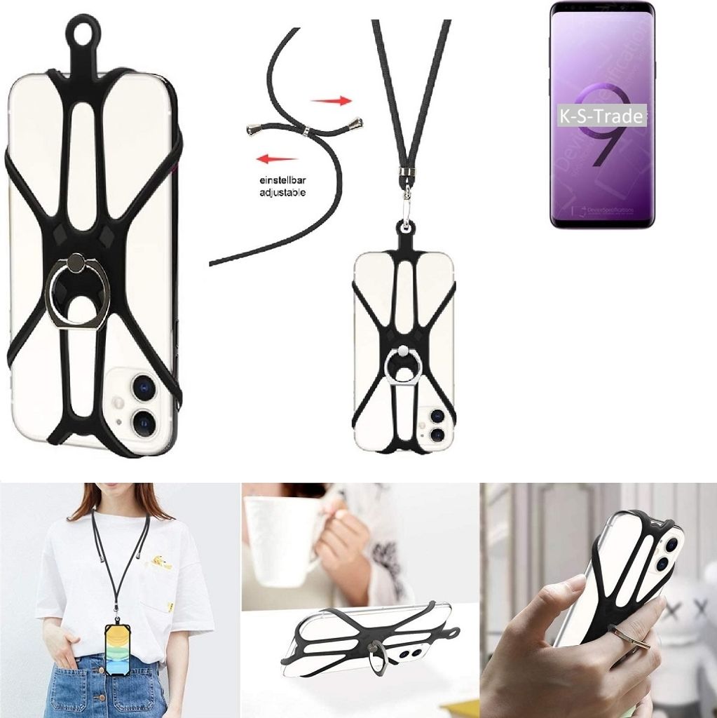 K-S-Trade 3in1 Handykette Handyband Handykordel Halsband Smartphone-Ring Handy-Ring kompatibel mit Samsung Galaxy S9 Exynos Fingerhalterung Handyring
