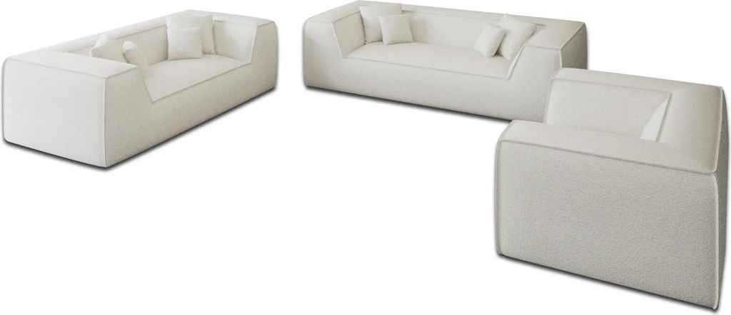Bouclé 3-2-1-Sitzer Sofa Set Liberia Weiß