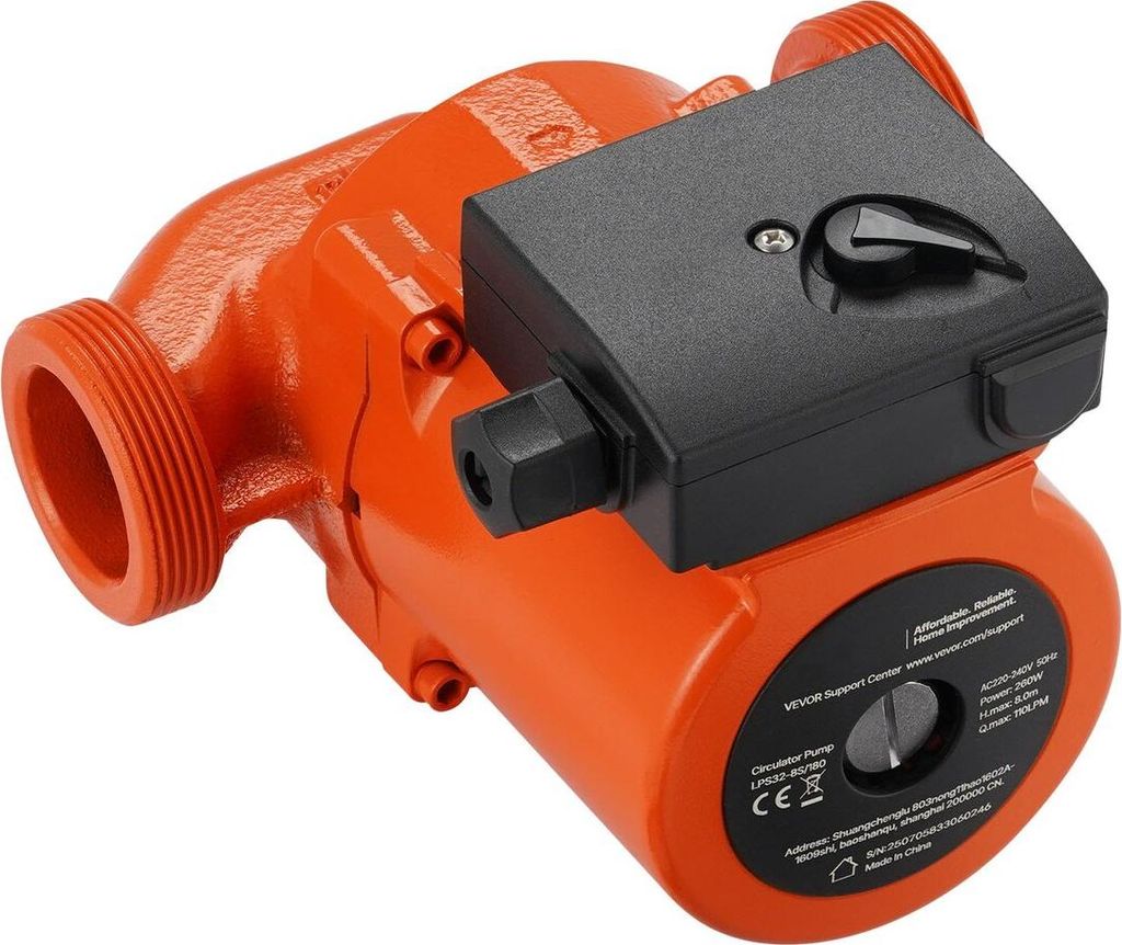 LPS32-8S/180 Cast Iron Circulator Pump, 3/8 HP, 220-240V 110 LPM Hot Water Recirculating Circulation Pump, Threaded Connection, 3-Speed Adjustment,...