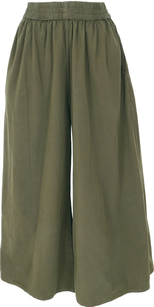 Bequeme Palazzohose, Weite Marlenehose, Boho Schlaghose, Hosenrock - Olivgrün, Damen, Baumwolle, Größe: L