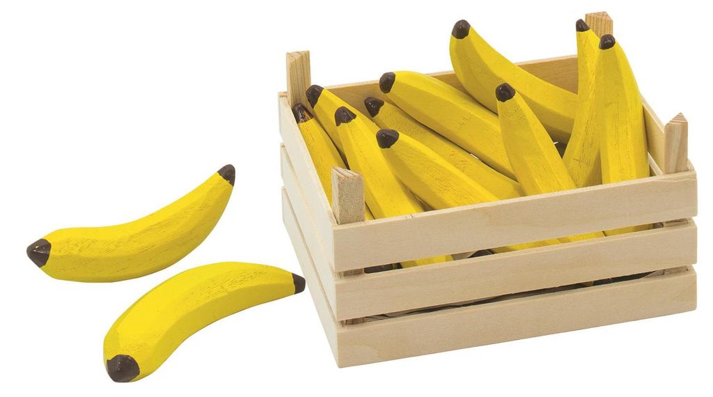 Holz-Bananen in Obstkiste für Kaufmannsladen Marktstand