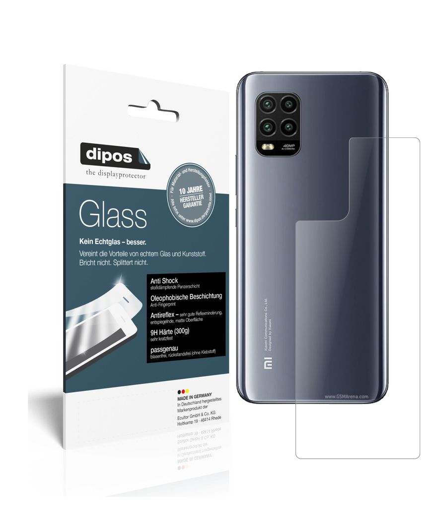 1x Schutzfolie für Xiaomi Mi 10 Lite 5G Rückseite matt - Anti-Shock 9H Folie dipos Glass Kunststoffglas
