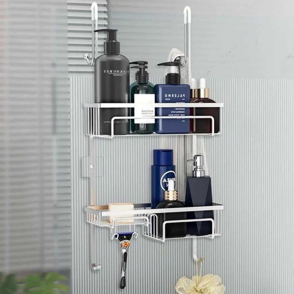 Panneau de douche inoxydable à poser 2 niveaux avec crochets intégrés