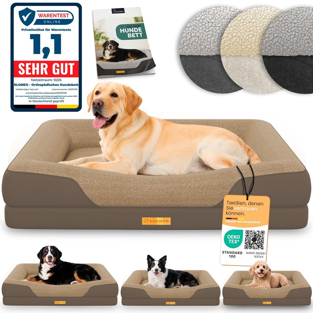 ELONEO Orthopädisches Hundebett, Größe L - Braun Produktbild 