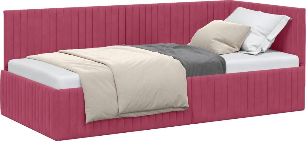 "Schlussverkauf" Einzelbett 1 PLACE - EckBettgestell einzel - mit Kopfteil - Weinrot 90 cmx190 cm Samt C3002