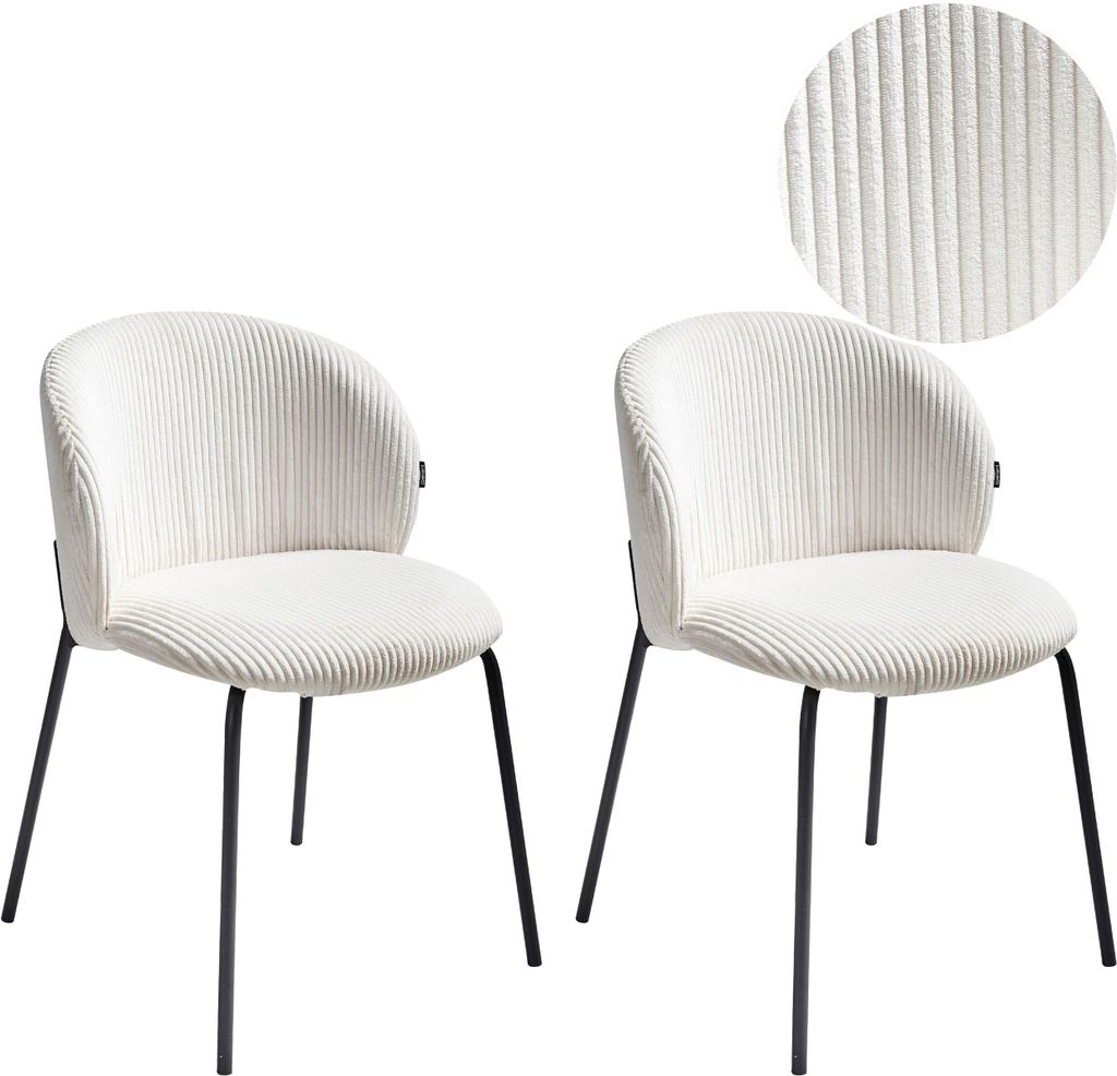 BELIANI Esszimmerstuhl 2er Set Cremeweiß aus Cord Stoff Gepolstert Abgerundete Rückenlehne Retro Eleganter Moderner Stil Stühle für Esszimmer K...