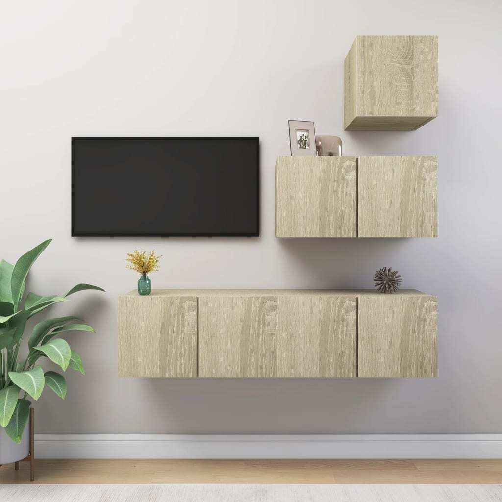 The Living Store 4-tlg. TV-Schrank-Set Sonoma-Eiche Holzwerkstoff