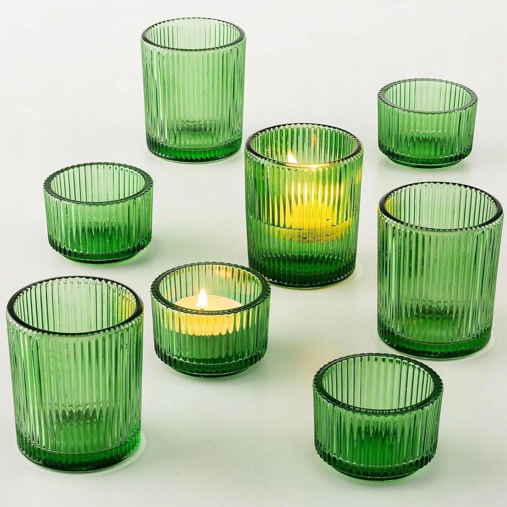 GLASKERZENHALTER 8er Set Retro Teelichthalter für Hochzeiten grün