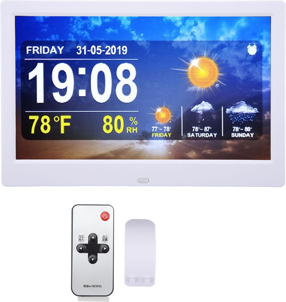 Orologio meteo WiFi 10in 100-240V bianco data temperatura Immagine del prodotto 