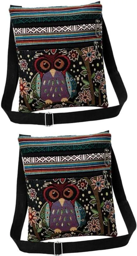 Sacoche besace bohème femme avec motif hibou coloré et bandoulière