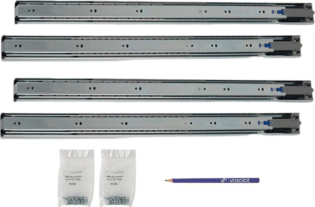 Schubladenschienen 650mm softclose Kugelführung - Vollauszug mit integrierter Dämpfung, 32-Systemlochung - 2 Paar
