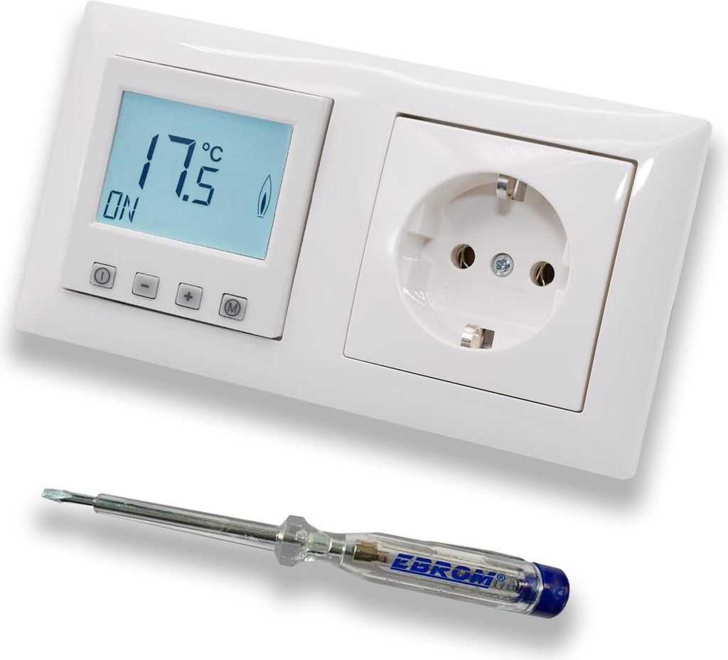 Halmburger Raumthermostat Raumtemperaturregler ERD-55rg DIGITAL in Busch Jäger Balance Si alpinweiß Rahmen + Steckdose 20EUC-914 + EBROM Phasenpr...