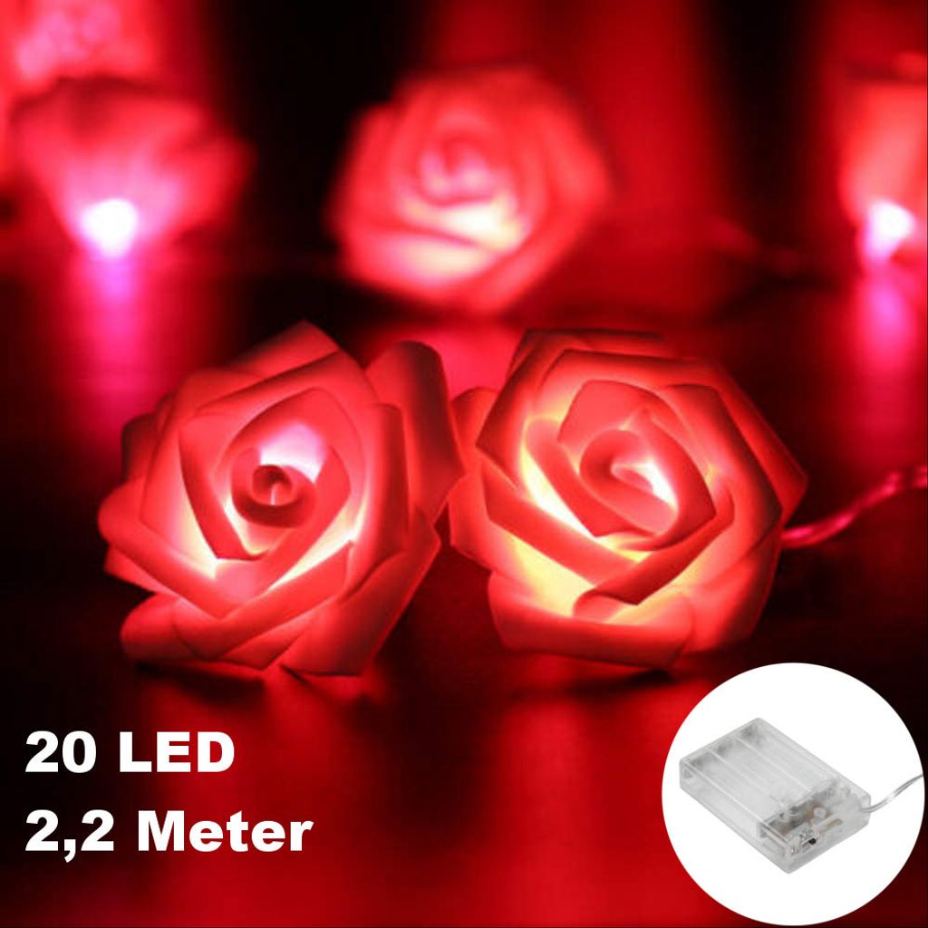 LED Lichterkette Beleuchtung 20 Rosen Blumen Weihnachten Deko 5e 