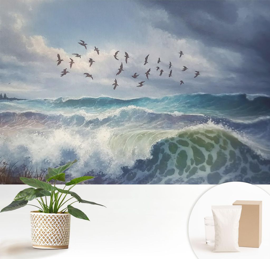 Fototapete - 152x104 cm - Tapete - Wandtapete - Wandbilder - Dekofolie - Tapete Folie - Wand - Dekoration - Wohnzimmer - Meereswellen