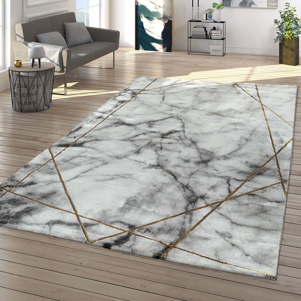 TT Home Wohnzimmer Teppich Kurzflor Wohnzimmerteppich 3D Optik Modern Marmor Design Größe 120x170 cm