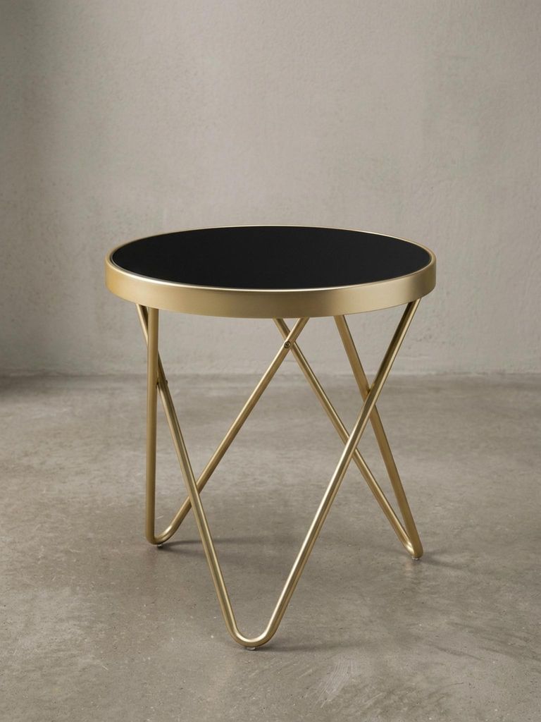 Design Beistelltisch PARMA 42x46x42cm Couchtisch Rund Schwarz/Matt Gold, Designer Glas-Wohnzimmertisch modern, Glastisch Metallgestell, Kleiner Sof...