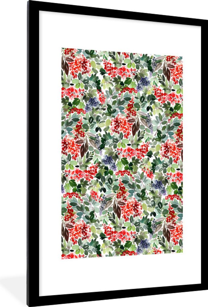 MuchoWow Gerahmtes Poster Weihnachten - Aquarell - Rot 60x90 cm - Poster mit Schwarzem Bilderrahmen Wandposter Rahmen Foto Bilder - Dekoration - ...