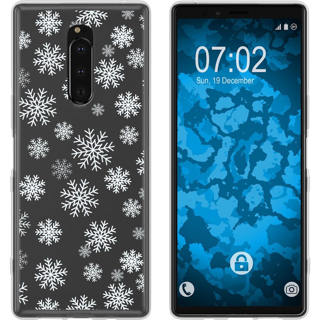 PhoneNatic Case kompatibel mit Sony Xperia 1 Silikon-Hülle X Mas Weihnachten Schneeflocken M2