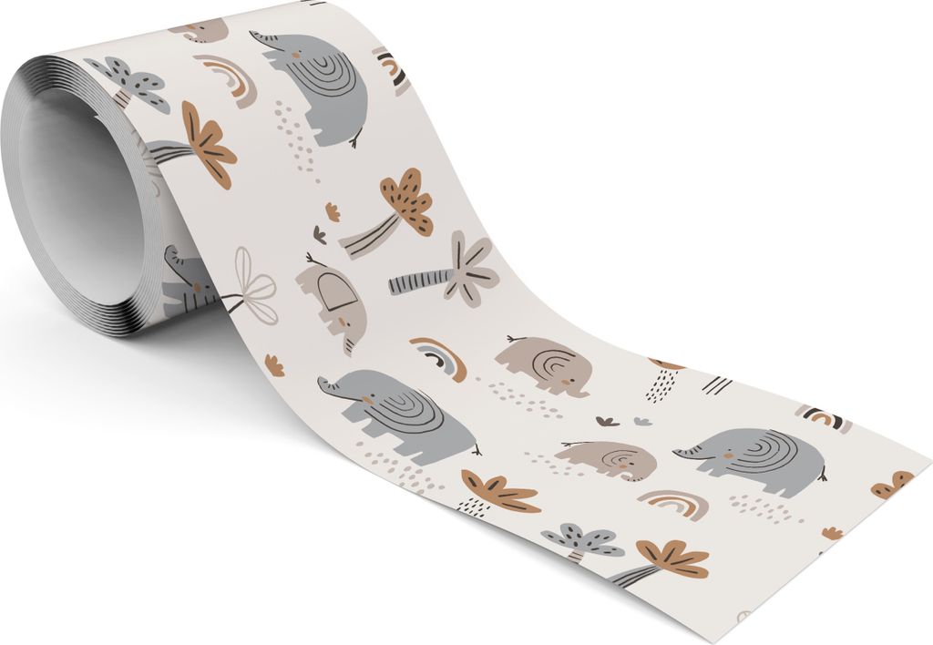 Muralo Selbstklebende Bordüre Tapetenbordüre für Kinder BÄUME Palmen Regenbogen Boho