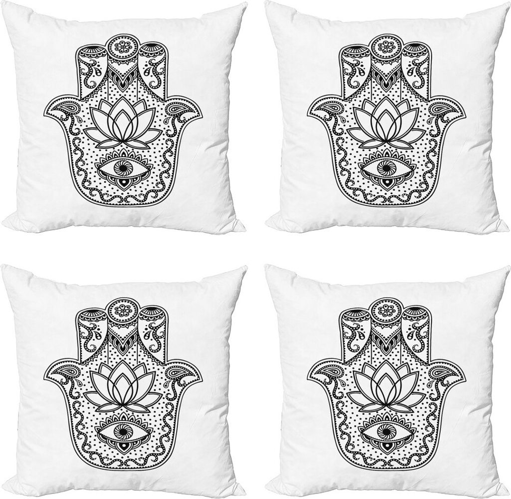 ABAKUHAUS Schwarz-Weiss Kissenbezug Set (4 Stück), Lotus, Moderner Doppelseitiger Digitaldruck, 40 cm x 40 cm, Schwarz und weiß