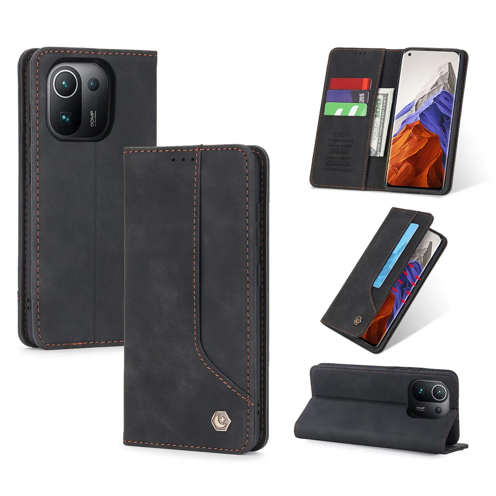 Custodia Xiaomi Mi 11 Retro in Finto Cuoio Nera con Porta Carte