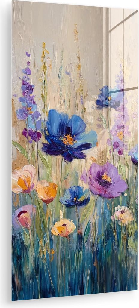 MuchoWow Glasbilder - Bilder auf Wandbild - Foto auf Glas Sommer - Wildblumen - Pinselstriche 40x80 cm Wanddekoration aus Glas - Acrylglasbild - Ac...